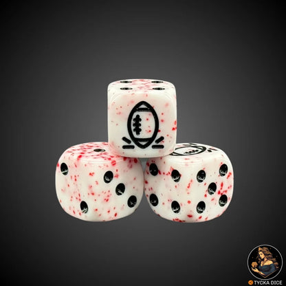 Single D6 – Custom white die with bloodstains and black icons