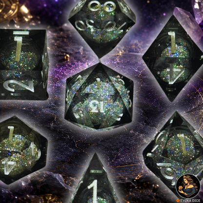 Liquid Core Dice - Charon Mystic Sand RPG Dice Set - Detail | TYCKA DICE