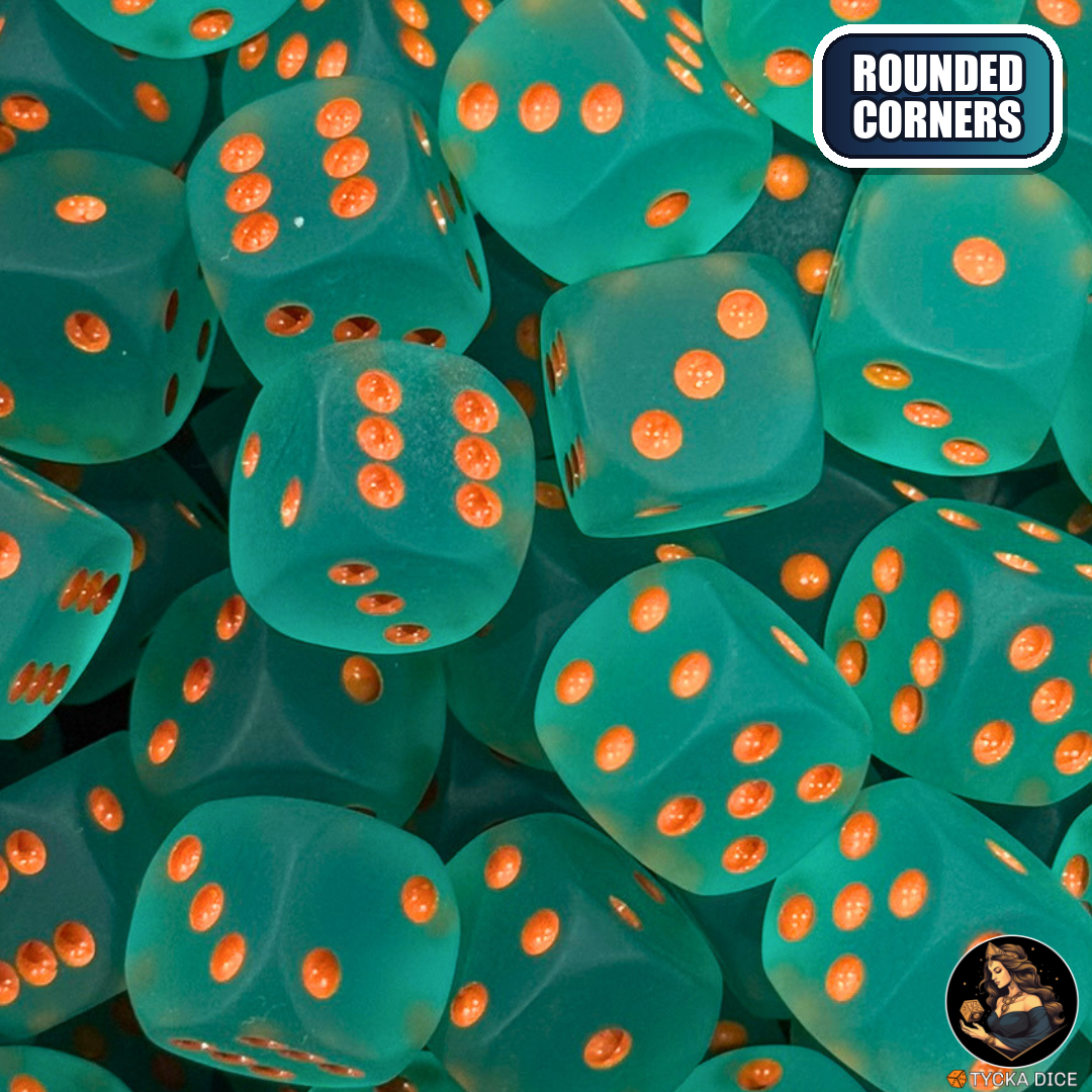 CHROMA Aerugo Dice | Frosted Teal & Orange No-Logo D6 | TYCKA DICE