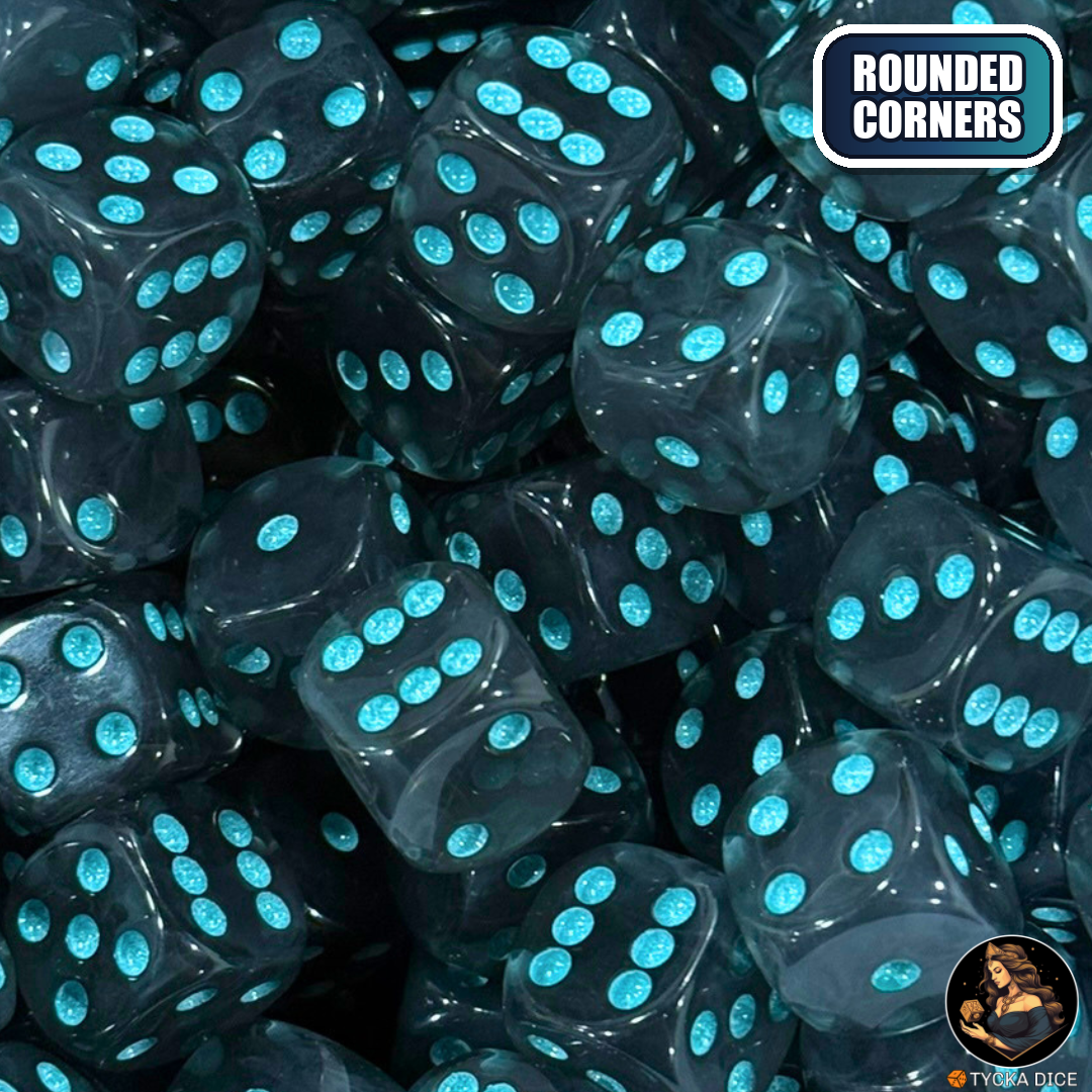 CHROMA Astrum Dice | Glossy Smoke & Aqua Glitter D6 | TYCKA DICE