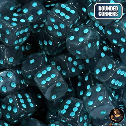 CHROMA Astrum Dice | Glossy Smoke & Aqua Glitter D6 | TYCKA DICE