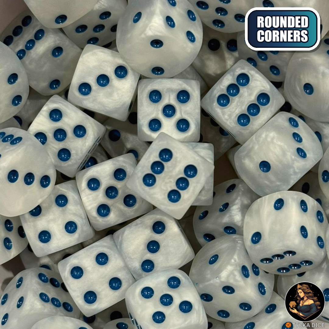 CHROMA Boreas Dice | Pearl White & Navy No-Logo D6 | TYCKA DICE