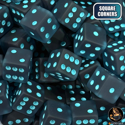 CHROMA Caligo Dice - Square Corners | Matte Smoke & Light Blue No-Logo D6 | TYCKA DICE