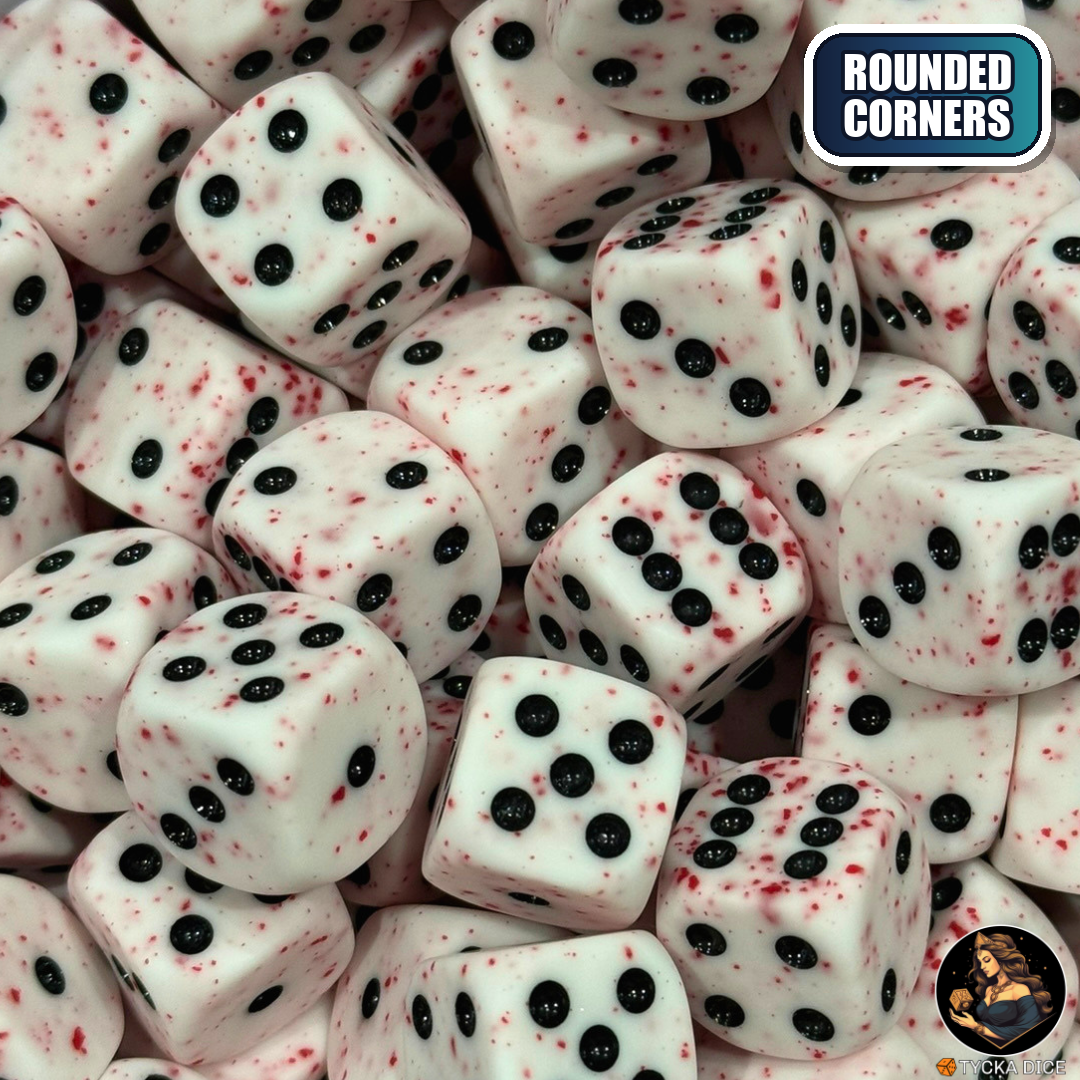 CHROMA Cruor Dice | Blood-Spatter White No-Logo D6 | TYCKA DICE