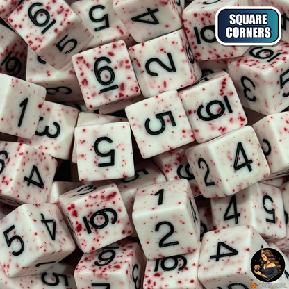 CHROMA Cruor Numbered Dice - Square Corners | Blood-Spatter D6 | TYCKA DICE