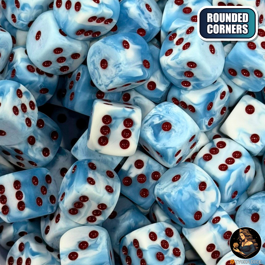 CHROMA Glacies Dice | White & Ice Blue Swirl No-Logo D6 | TYCKA DICE