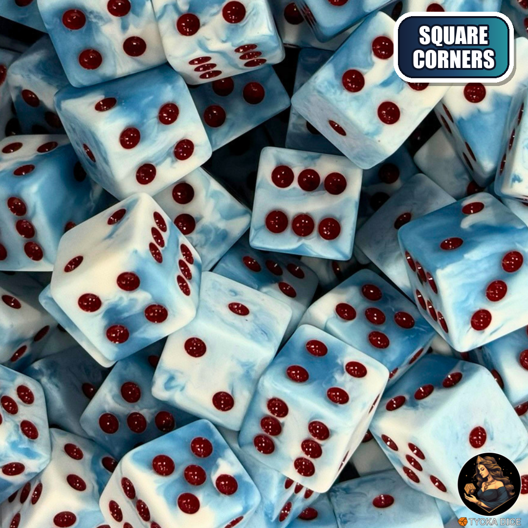 CHROMA Glacies Dice - Square Corners | White & Ice Blue Swirl No-Logo D6 | TYCKA DICE