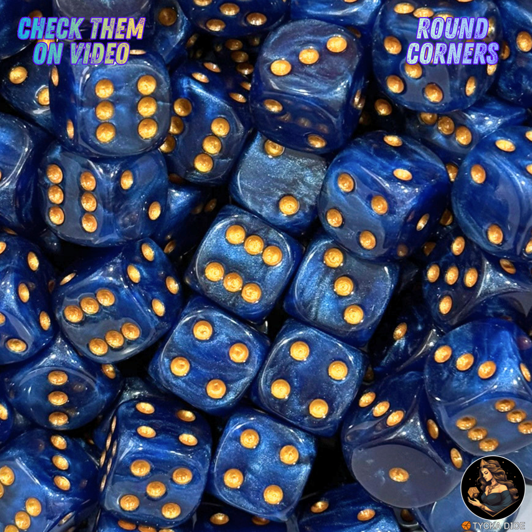 CHROMA Nocturne Dice | Navy & Gold No-Logo D6 | TYCKA DICE