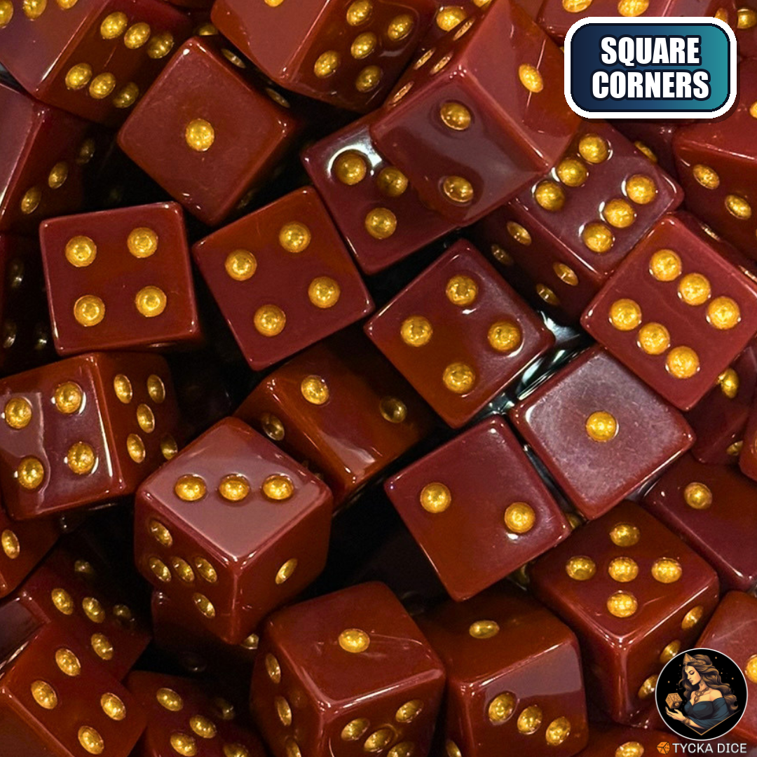 CHROMA Romanus Dice - Square Corners | Garnet & Gold No-Logo D6 | TYCKA DICE