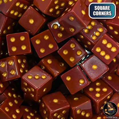 CHROMA Romanus Dice - Square Corners | Garnet & Gold No-Logo D6 | TYCKA DICE