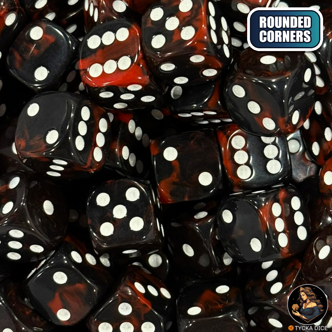 CHROMA Scoria Dice | Black & Red Swirl No-Logo D6 | TYCKA DICE