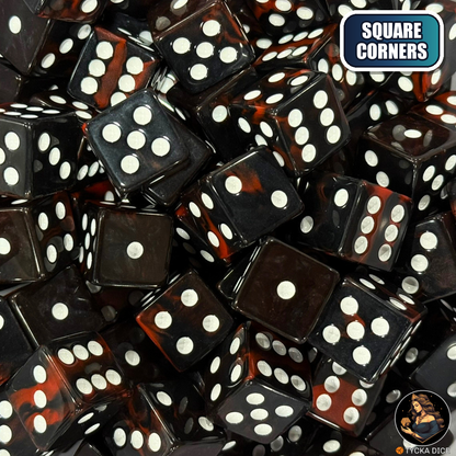 CHROMA Scoria Dice - Square Corners | Black & Red Swirl No-Logo D6 | TYCKA DICE