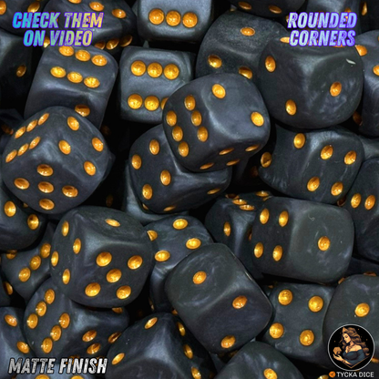 CHROMA Umbra Dice | Matte Black & Gold No-Logo D6 | TYCKA DICE