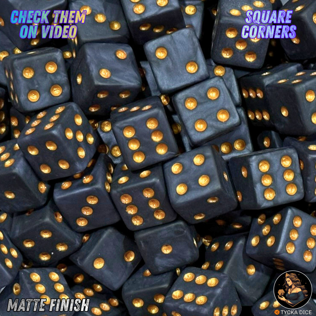 CHROMA Umbra Dice - Square Corners | Matte Black & Gold No-Logo D6 | TYCKA DICE