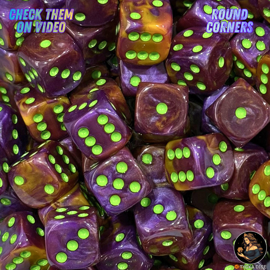 CHROMA Venom Dice | Purple & Neon Green No-Logo D6 | TYCKA DICE