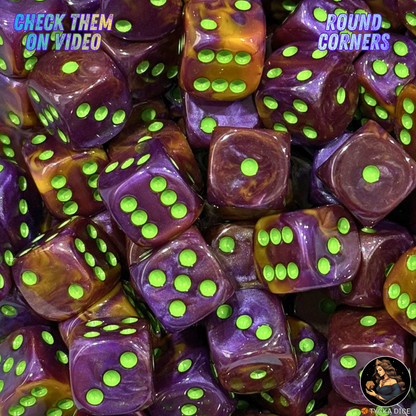 CHROMA Venom Dice | Purple & Neon Green No-Logo D6 | TYCKA DICE