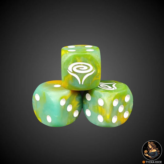 Matte green and brown resin die – Creatures of Evergreenwood (single)