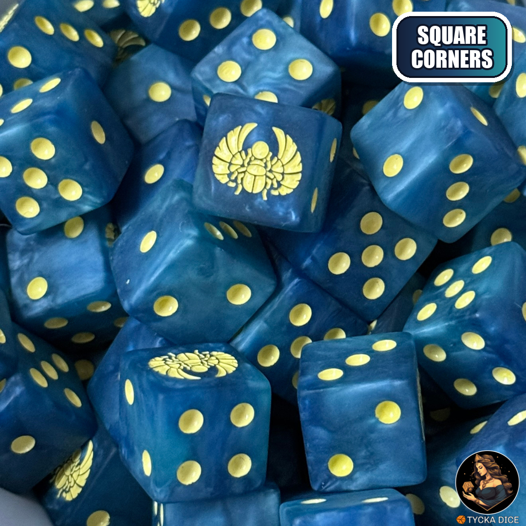 Dawnscarab Phalanx - Matte Blue Dice Set — wargame dice, square corners | TYCKA DICE