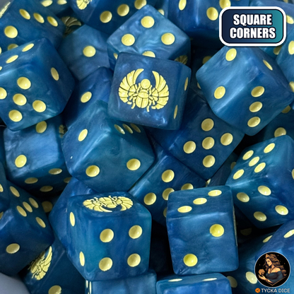 Dawnscarab Phalanx - Matte Blue Dice Set — wargame dice, square corners | TYCKA DICE