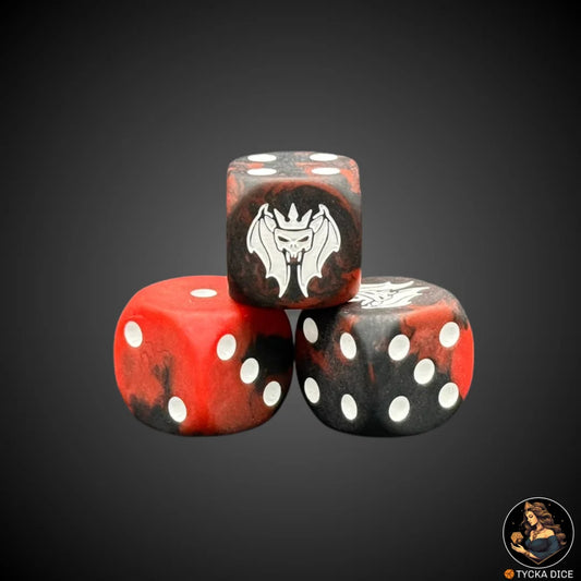 Matte dark red and black resin die with white engravings – Delirious Carnage Coven (single)