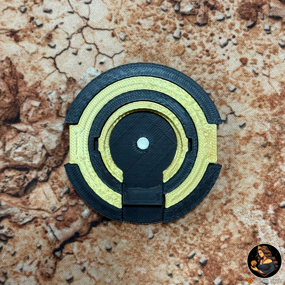Easy Magnet - Rounded | Assembled magnet centering tool with nested rings, top view | TYCKA DICE
