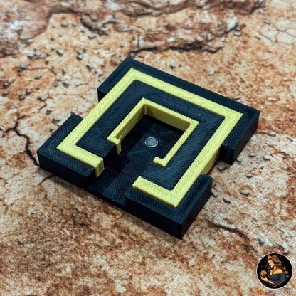 Easy Magnet - Square | Assembled magnet centering tool for square bases in black and gold, angled view | TYCKA DICE