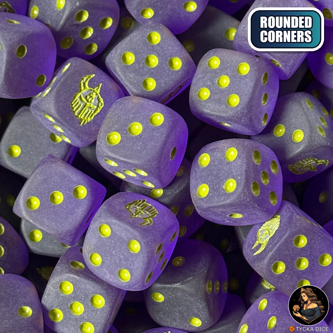Fallen Helm - Translucent Matte Purple Dice Set — sci-fi wargame dice, rounded corners | TYCKA DICE