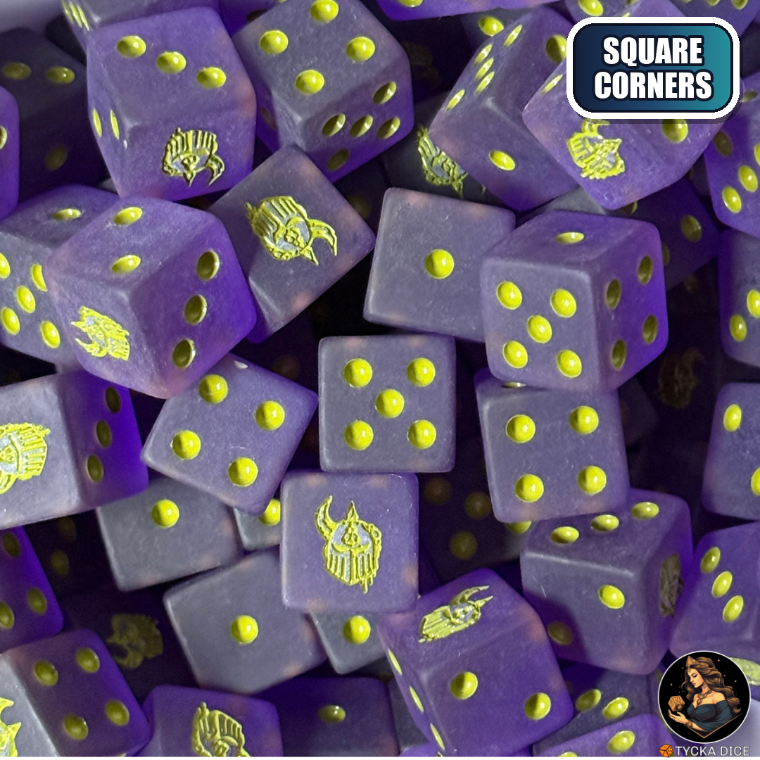 Fallen Helm - Translucent Matte Purple Dice Set — sci-fi wargame dice, square corners | TYCKA DICE