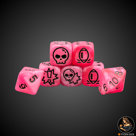 Fantasy Football Dice – Marble Pink with Black Engraving
