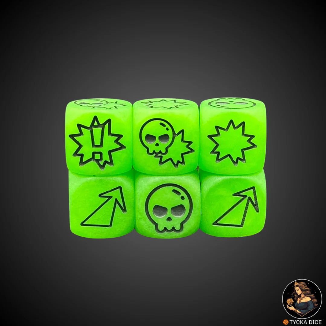 Fluorescent Matte Green with Dark Grey Engraving action-themed d6