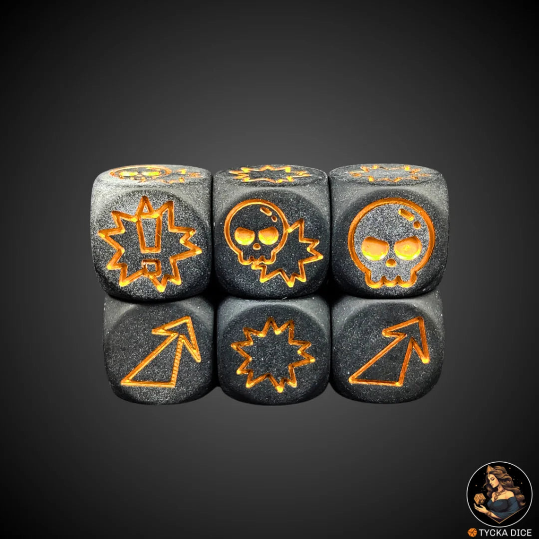 Matte Black with Gold Engraving action-themed d6