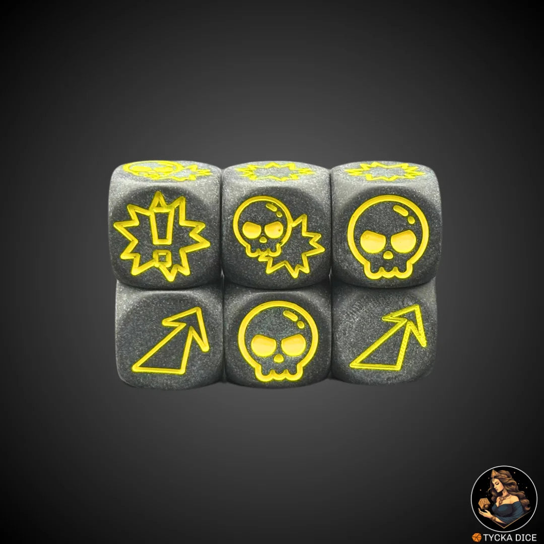 Matte Black with Yellow Engraving action-themed d6