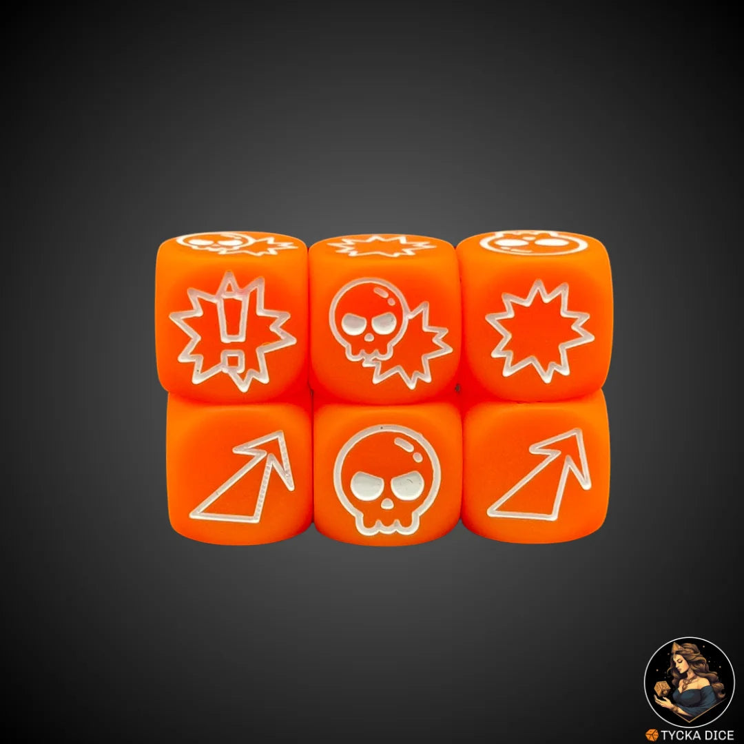 Matte Orange with White Engraving action-themed d6