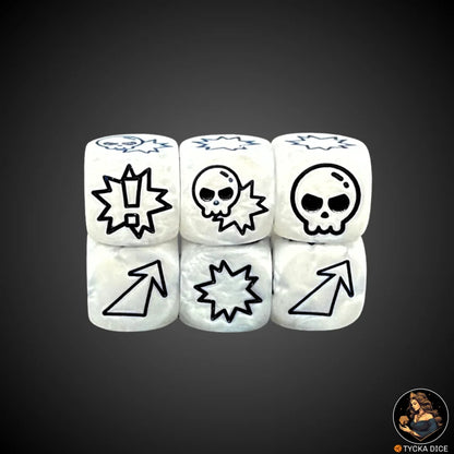 Matte White with Dark Blue Engraving action-themed d6