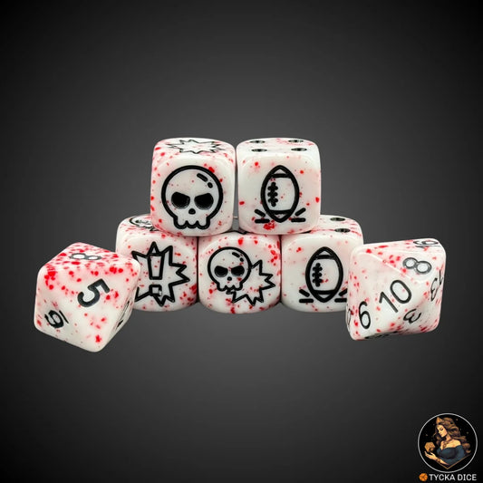 White Bloodspatter with Black Engraving  fantasy football dice set