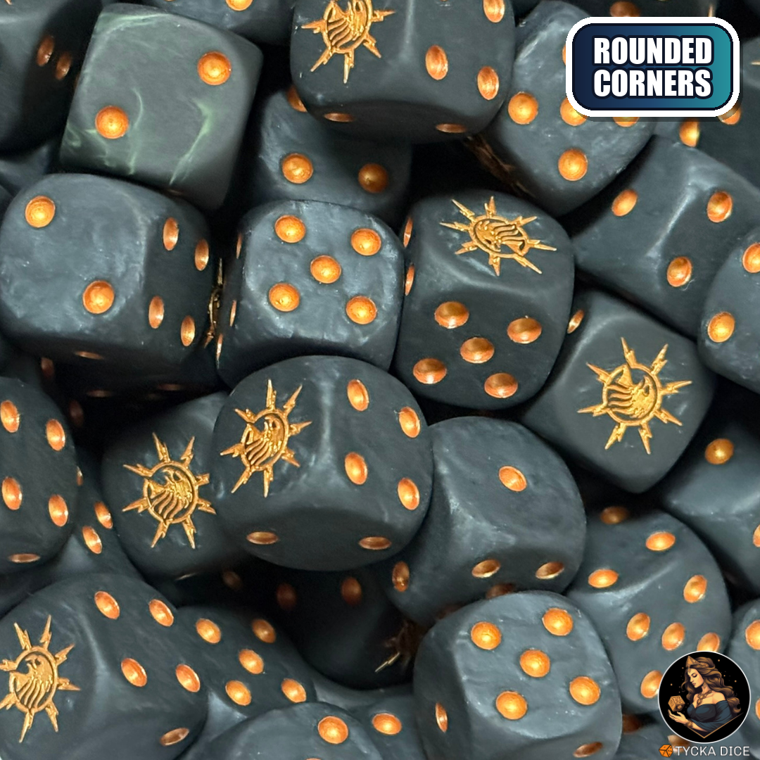 Gilded Aegis Dice Set — sci-fi wargame dice, rounded corners | TYCKA DICE