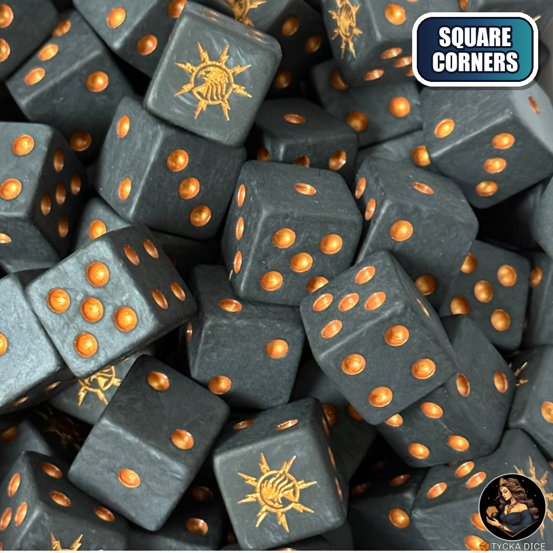 Gilded Aegis Dice Set — sci-fi wargame dice, square corners | TYCKA DICE