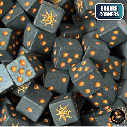 Gilded Aegis Dice Set — sci-fi wargame dice, square corners | TYCKA DICE