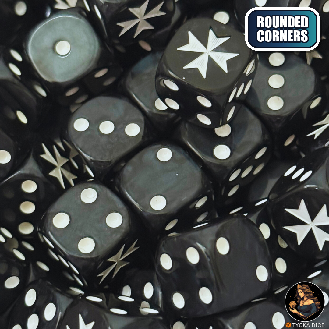 Holy Cross Black Dice Set — sci-fi wargame dice, rounded corners | TYCKA DICE