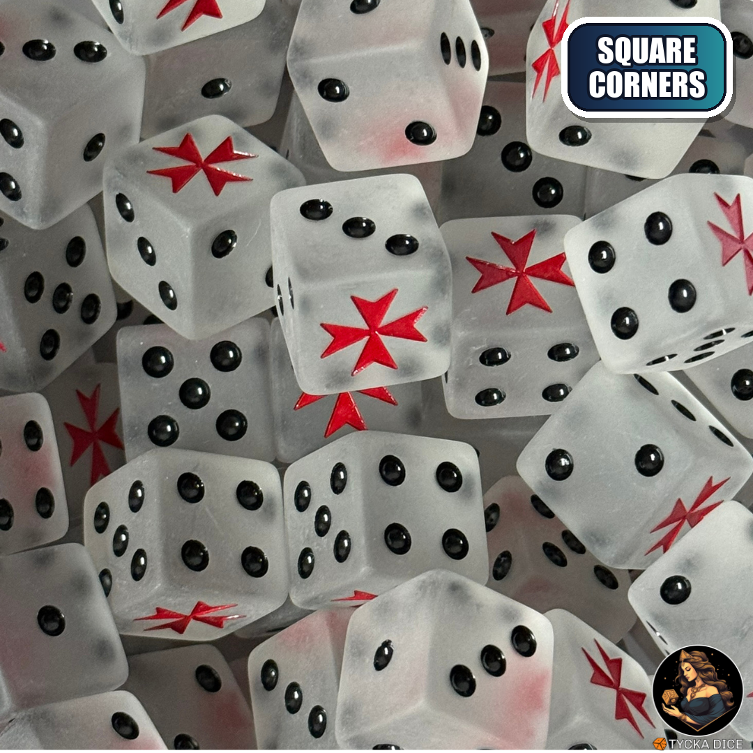 Holy Cross - Translucent Matte White Dice Set — sci-fi wargame dice, square corners | TYCKA DICE