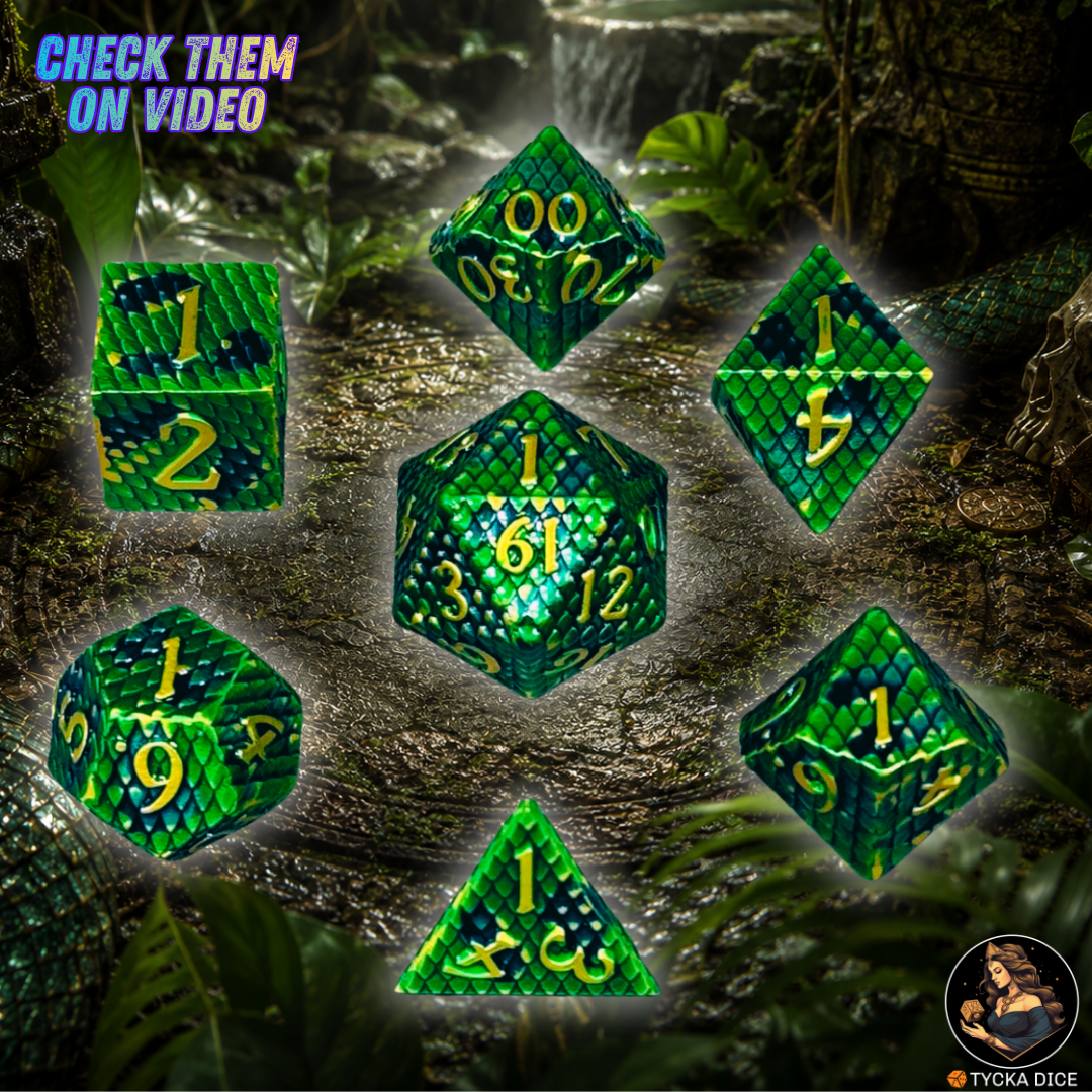 Forged Metal Dice - Hydra Dragon Scales RPG Dice Set - Detail | TYCKA DICE