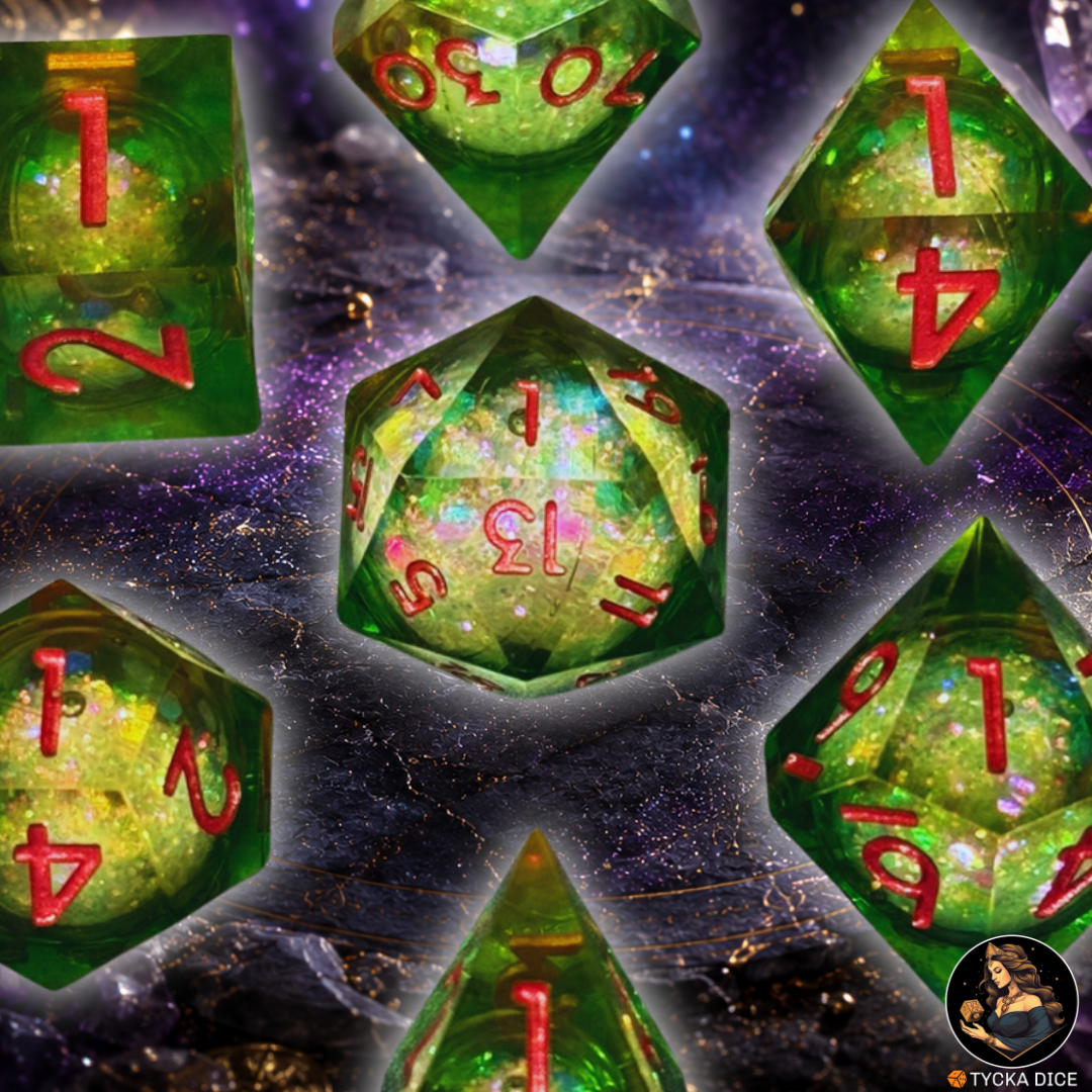 Liquid Core Dice - Keyleth Mystic Sand RPG Dice Set - Detail | TYCKA DICE
