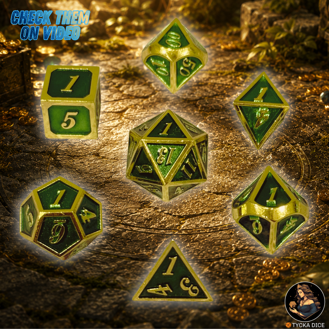 Forged Metal Dice - Link Framed RPG Dice Set - Detail | TYCKA DICE
