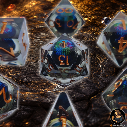 Liquid Core Dice - Mindflayer Eye of the Dragon RPG Dice Set - Detail | TYCKA DICE