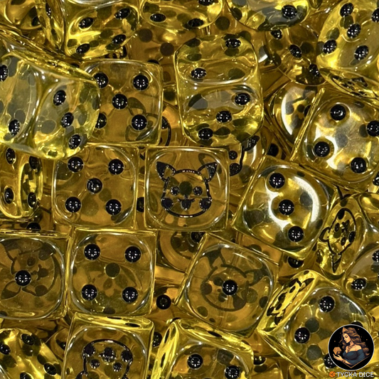 EXCLUSIVE - Yellow | Translucent Yellow & Black D6 | TYCKA DICE