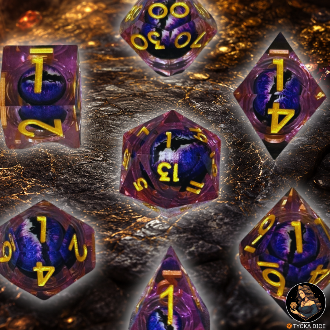 Liquid Core Dice - Mystra Eye of the Dragon RPG Dice Set - Detail | TYCKA DICE