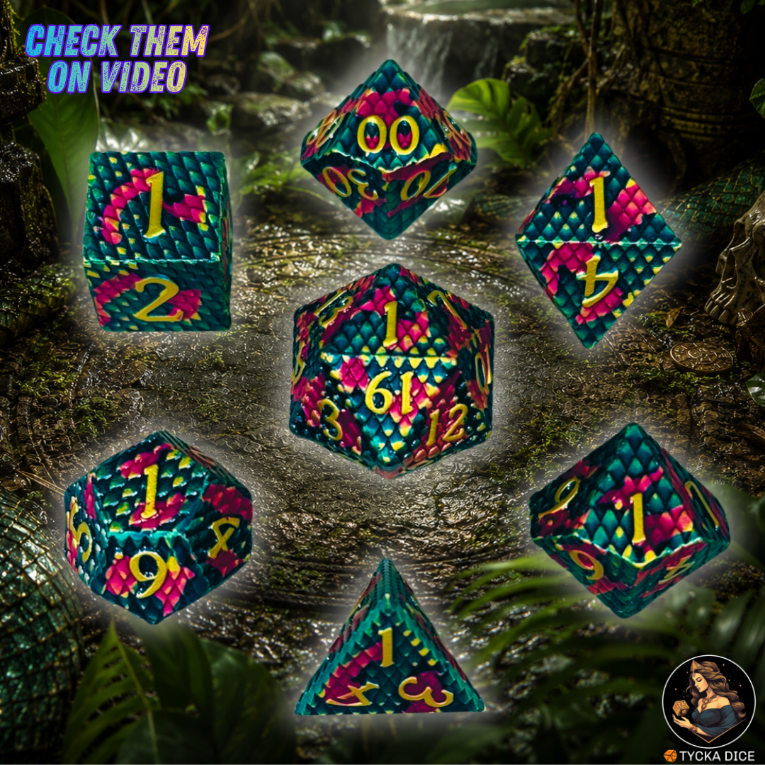 Forged Metal Dice - Naga Dragon Scales RPG Dice Set - Detail | TYCKA DICE