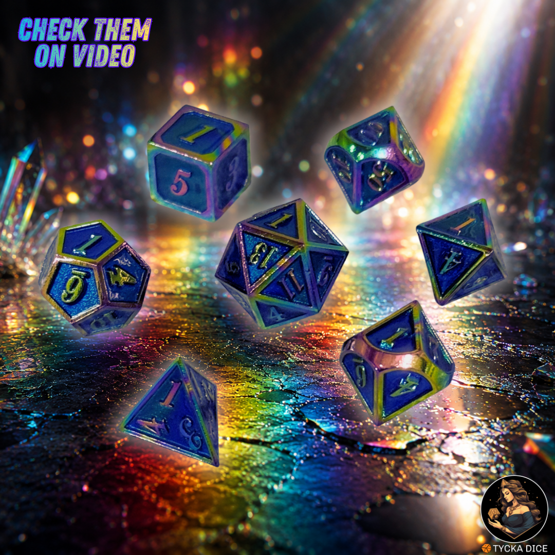 Forged Metal Dice - Nereid Framed RPG Dice Set | TYCKA DICE