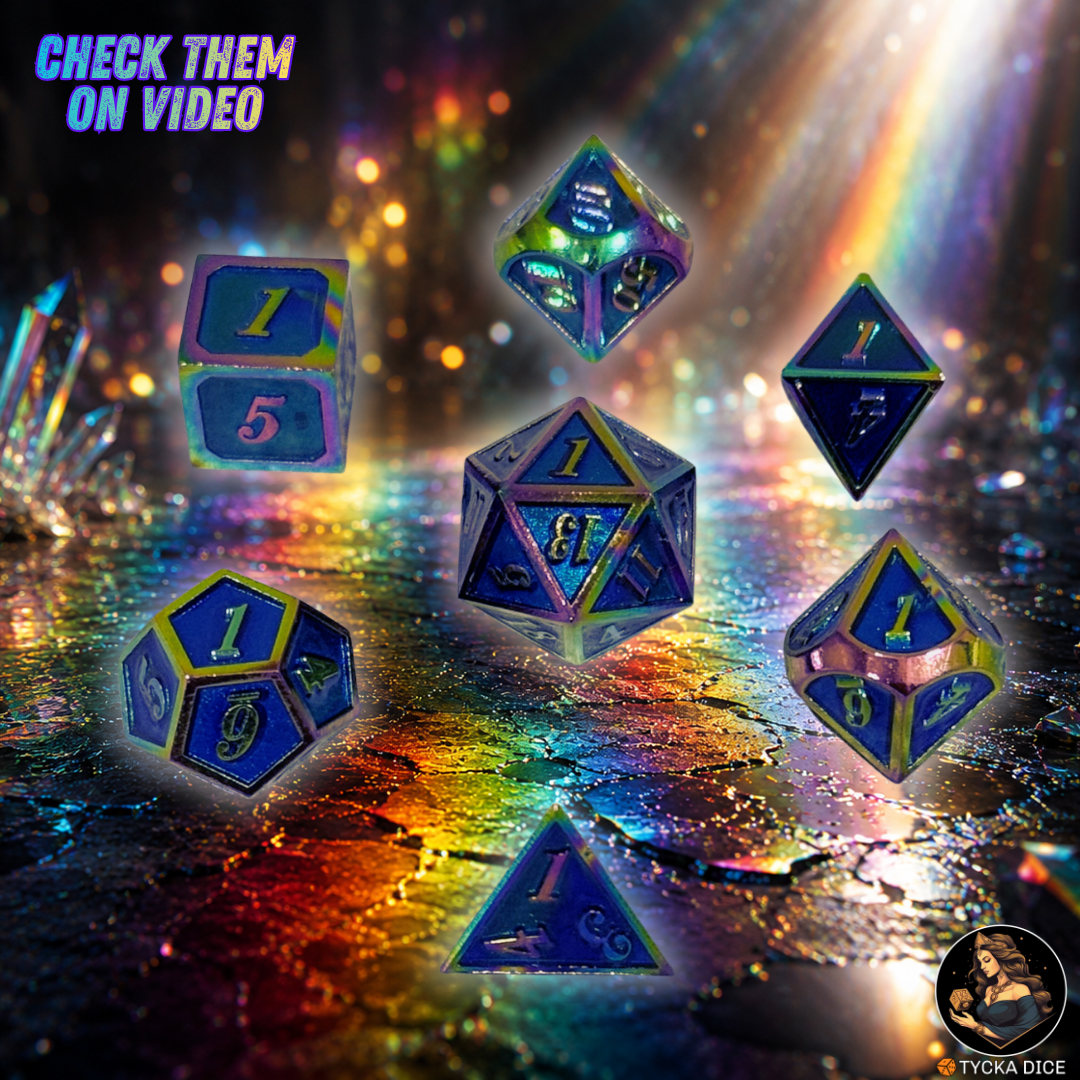Forged Metal Dice - Nereid Framed RPG Dice Set - Detail | TYCKA DICE