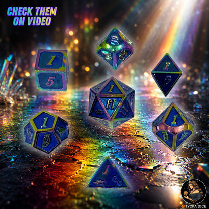Forged Metal Dice - Nereid Framed RPG Dice Set - Detail | TYCKA DICE